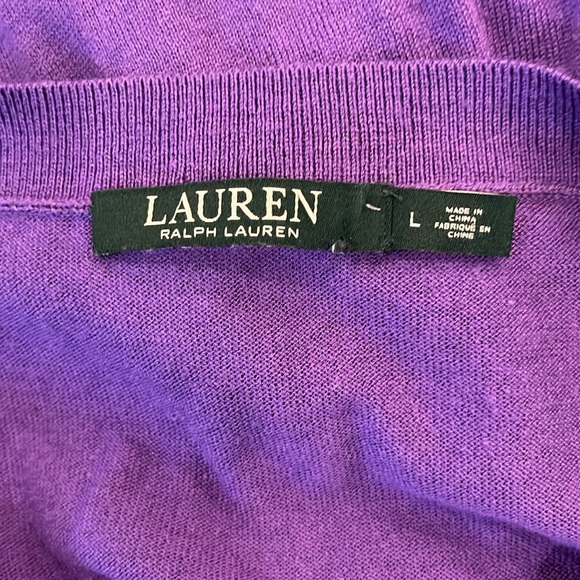 VGUC Ralph Lauren purple silk blend drop shoulder short sleeve boat neck sweater - Picture 4 of 5